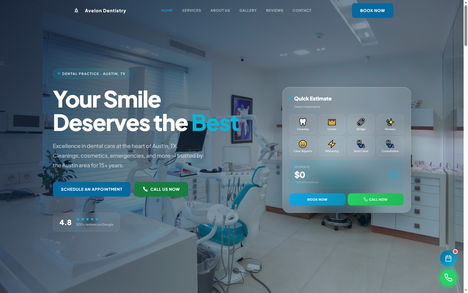 Avelon Dentistry website hero screenshot